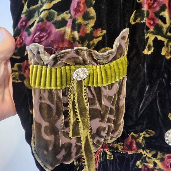 Vintage Look Floral Velvet Jacket with Rose Pattern By Hopeless Romantic - Picture 3 of 6